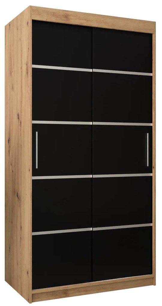 Šatníková skriňa 120 cm Verika 1 120 (dub artisan + čierna). Akcia -57%. Vlastná spoľahlivá doprava až k Vám domov. 1063685