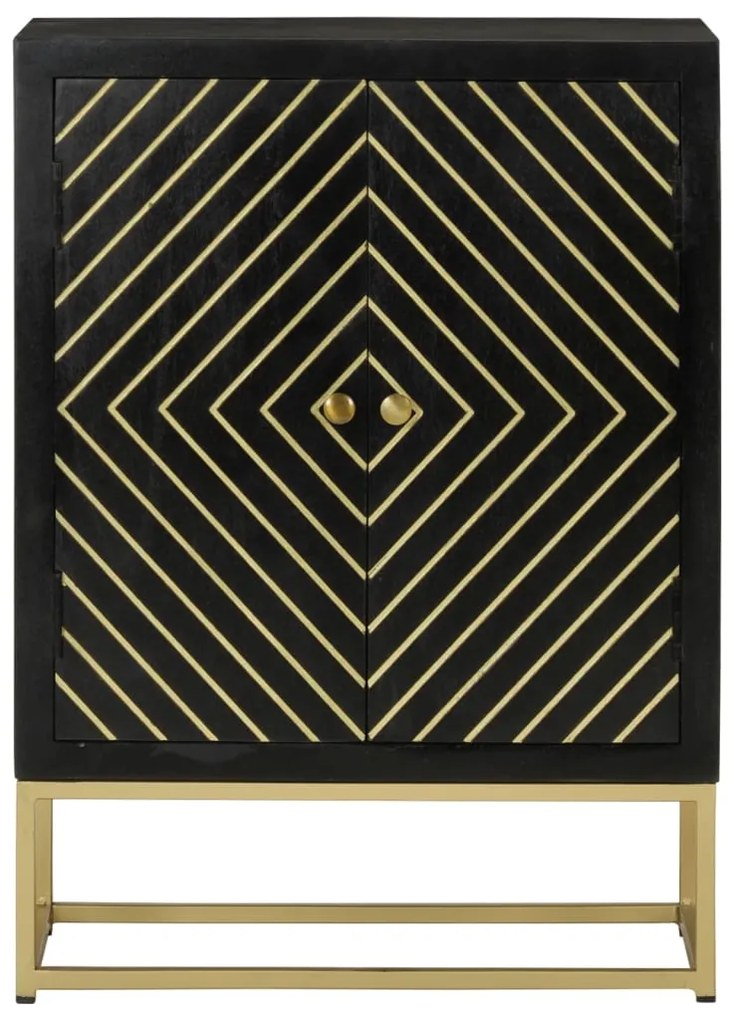 vidaXL Komoda s 2 dverami čierno-zlatá 55x30x75 cm masívny mangovník