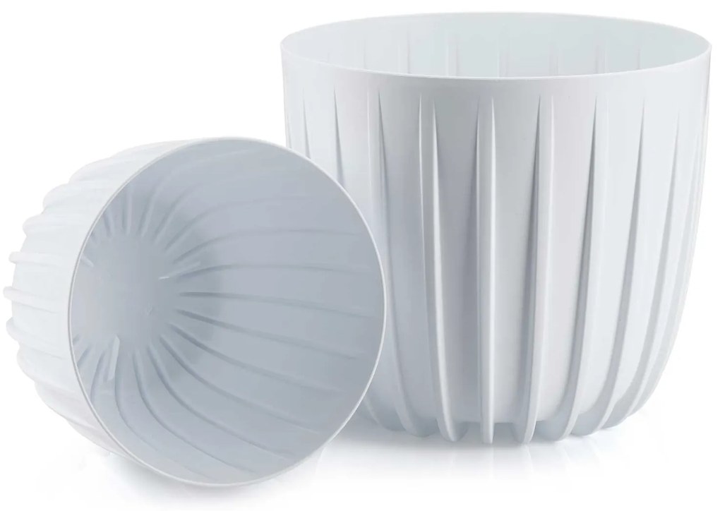 PLASTOVÝ KVETINÁČ STRIPPED SADA 2KS 18X15,5 CM+24X21 CM BIELA