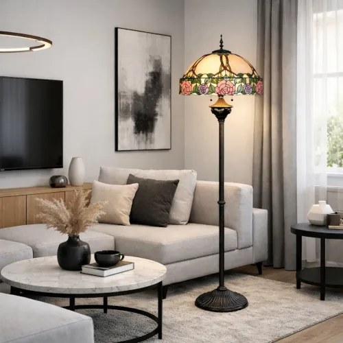 Luxusná vitrážová lampa Tiffany stojaca ROMANTIC 50*165