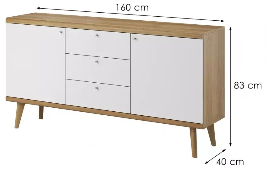 Komoda Primo 160 cm so zásuvkami dub Riviéra/biela