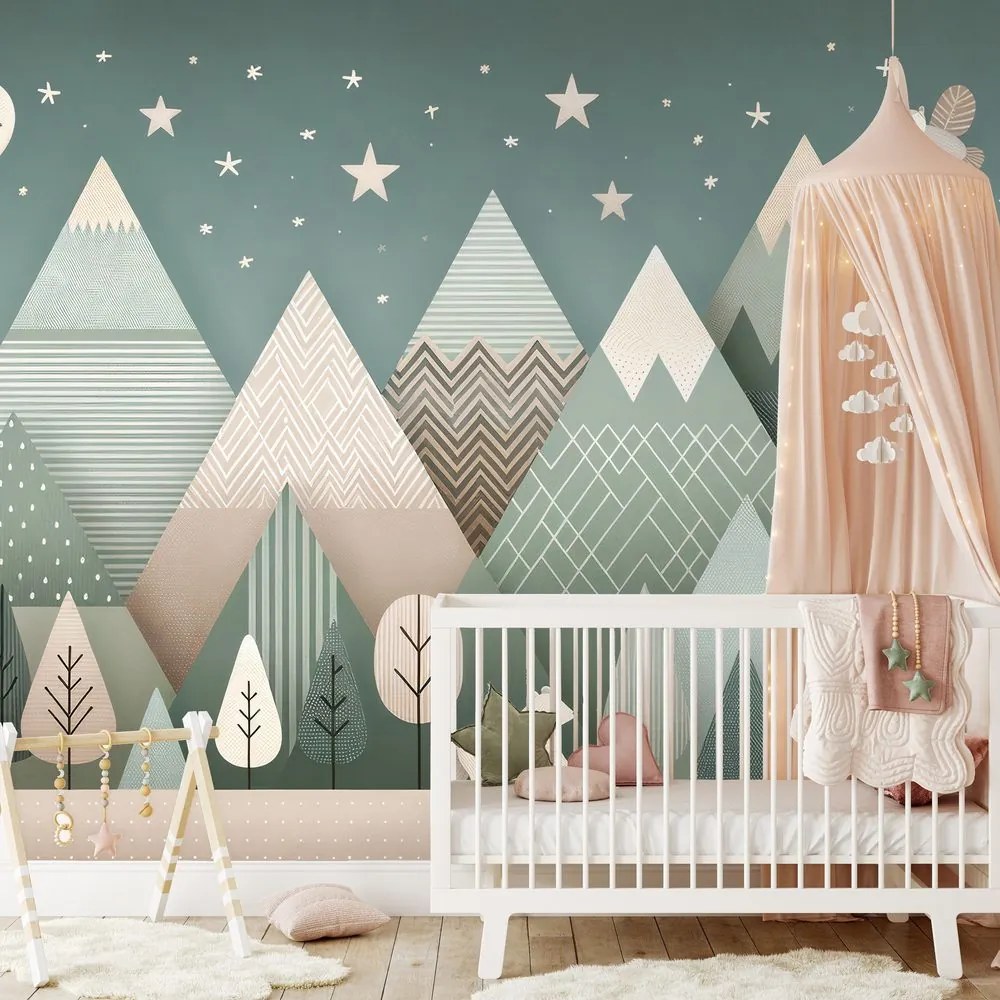 Samolepiaca tapeta detská horská krajina s medveďom