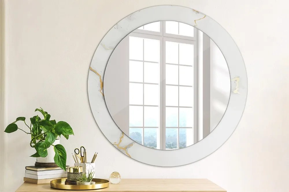 Okrúhle zrkadlo s potlačou Biely zlatý mramor fi 70 cm