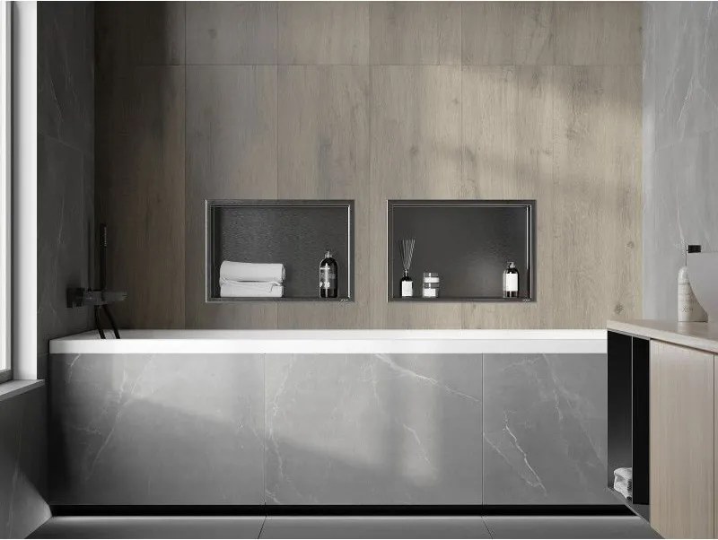 Mexen X-Wall-R, polica na zapustenie s prírubou  45 x 30 cm, grafitová matná - 19E0453010