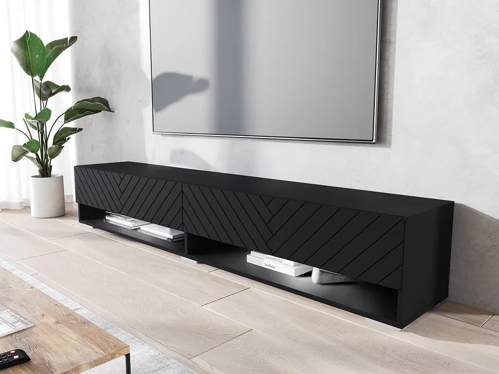 TV stolík/skrinka Adenik 180 MDF, Farby: čierny grafit / čierna fala, Osvetlenie: osvetlenie LED RGB - farebné
