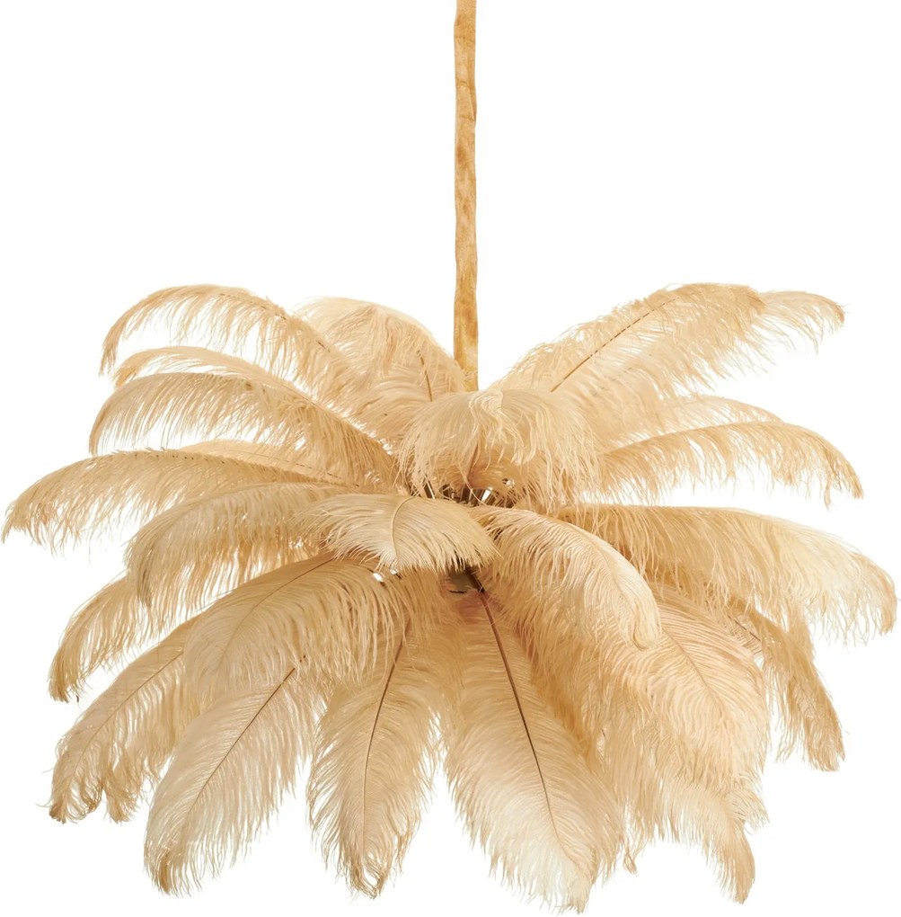 Havajská palmová lampa béžová Emu perie do loftovej obývačky nad stôl alebo dosku