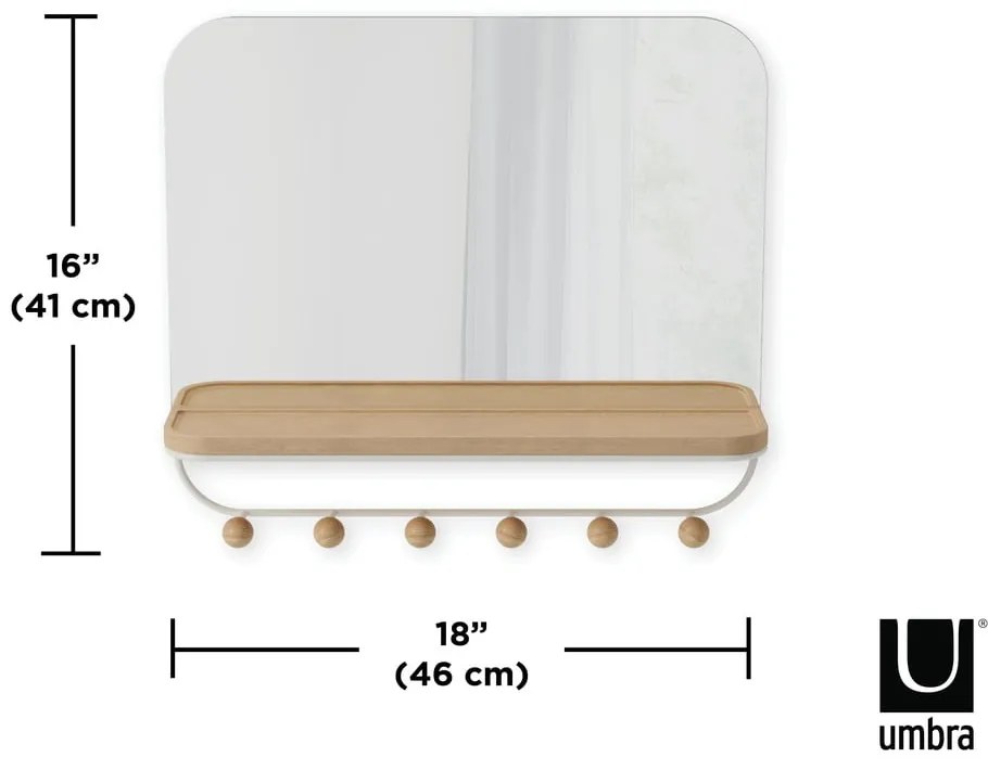 Biely prírodný nástenný vešiak z bukového dreva s poličkou Estique - Umbra