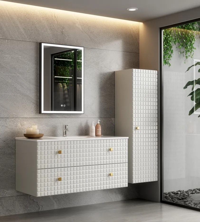 Erga Samira, LED zrkadlo 50x70cm v čiernom ráme, 1840 lm, 3 farby svetla, predné/zadné osvetlenie, ERG-V01-SAMIRA-5070-BK