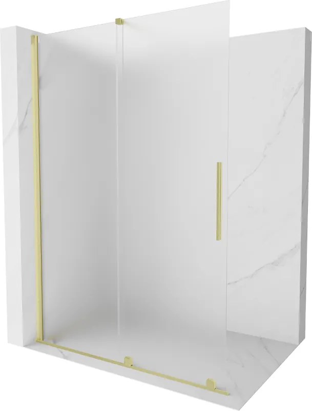 Mexen Velar, sprchová zástena s posuvnými dverami Walk-in 150 x 200 cm, 8mm sklo námraza, zlatá matná, 871-150-000-33-55