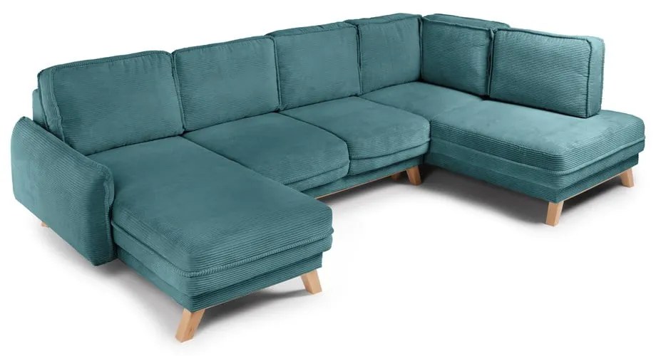 Tyrkysovomodrá menčestrová rozkladacia rohová pohovka (pravý roh/do tvaru "U") Tori – Bonami Selection