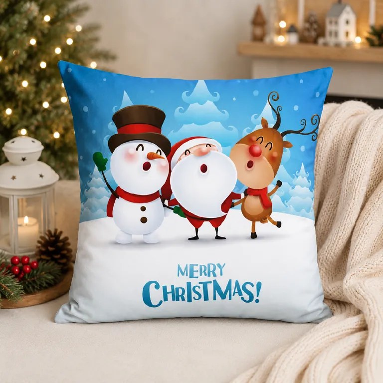 Vianočná obliečka na vankúš 40x40 cm Snehuliak Merry Christmas