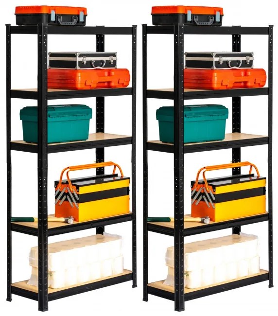 Set 2 kovových regálov 70x30x154 cm čierny