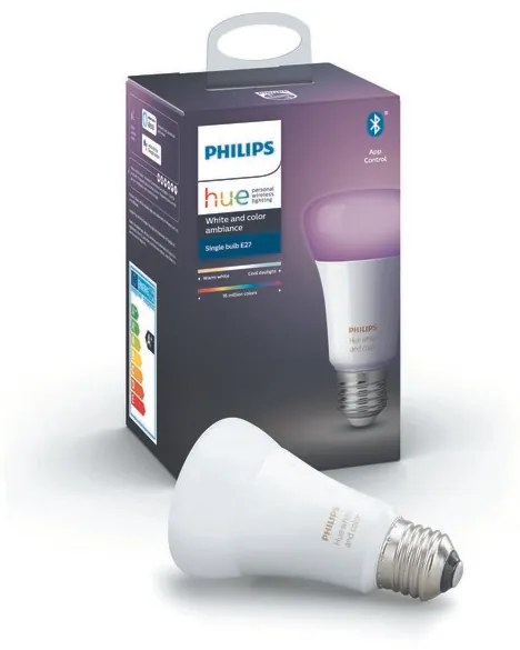 Philips HUE 8718699673109 Hue Bluetooth žiarovka LED RGB E27 9W, 806lm, 2200-6500K, biela
