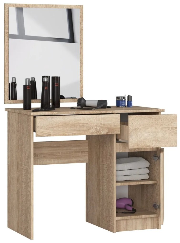 Kozmetický stolík so zrkadlom P-2/SL dub sonoma pravý