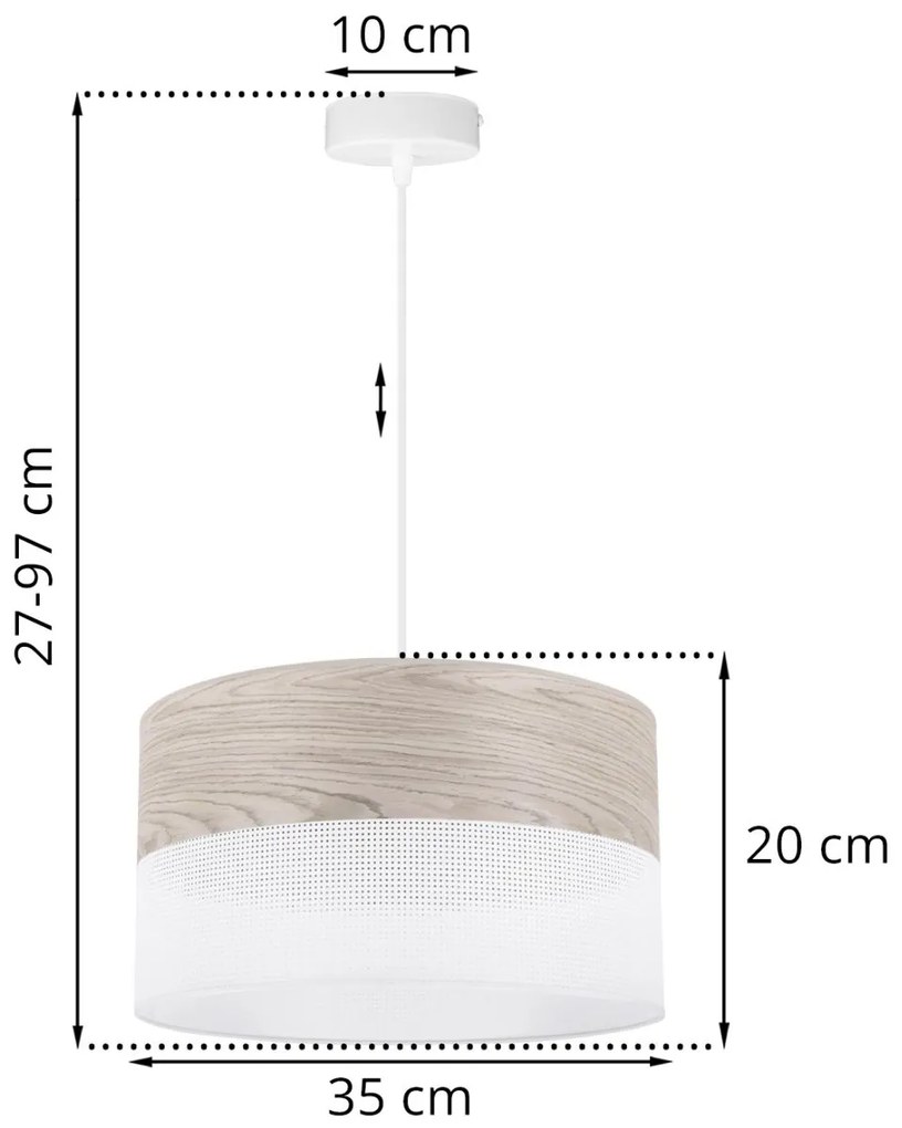 Závesné svietidlo Wood, 1x svetlobéžová dubová dýha/biele PVC tienidlo, (fi 35cm)