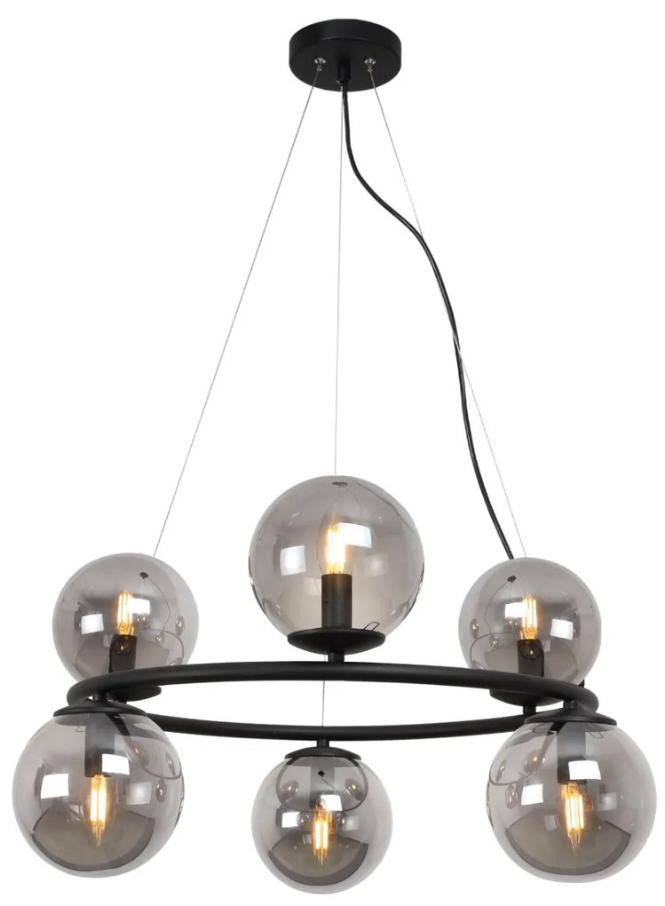 Závesné svietidlo Paris, 6x grafitové sklenené tienidlo, B, O