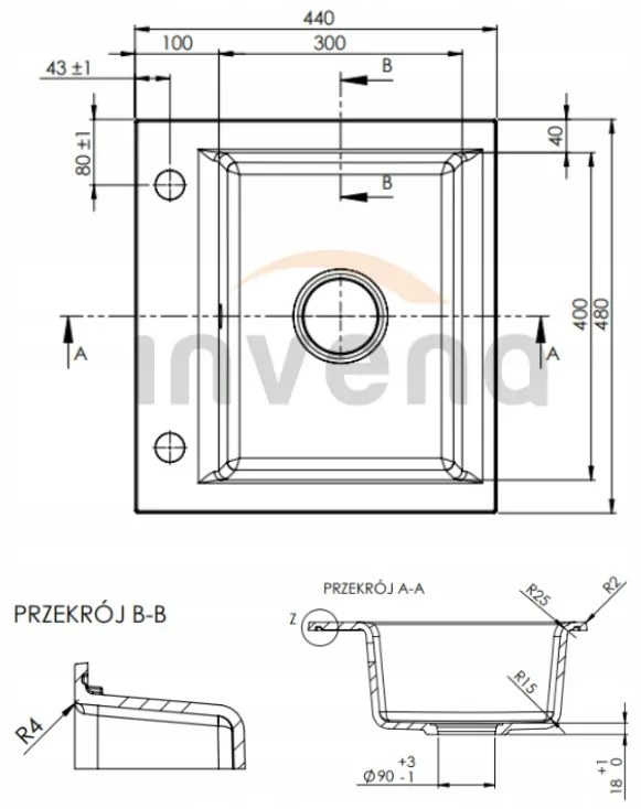 Invena Tesalia, 1-komorový granitový drez 440x480x160 mm a chrómový sifón, INV-AZ-01-041-B Leták: https://cloud.invena.pl/s/nnXaZKg3crBrRkz/download?path=%2FPliki%20do%20strony%20www%2FAZ-01-041-B/Inne/AZ-01-Z41-B-ulotka-ENG…