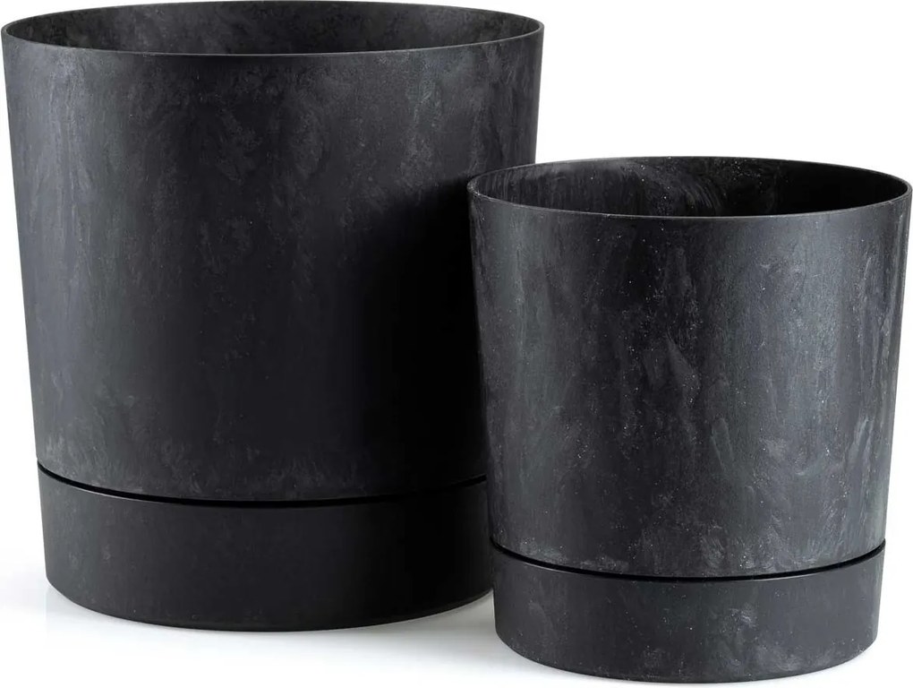 PLASTOVÝ KVETINÁČ AZALEA SADA 2KS 22,5X23,5 CM+17,5X18,5 CM IMITÁCIA BETÓNU ČIERNA