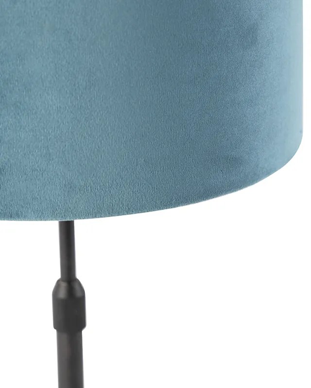 Stolná lampa čierna s modrým zamatovým tienidlom so zlatom 25 cm - Parte