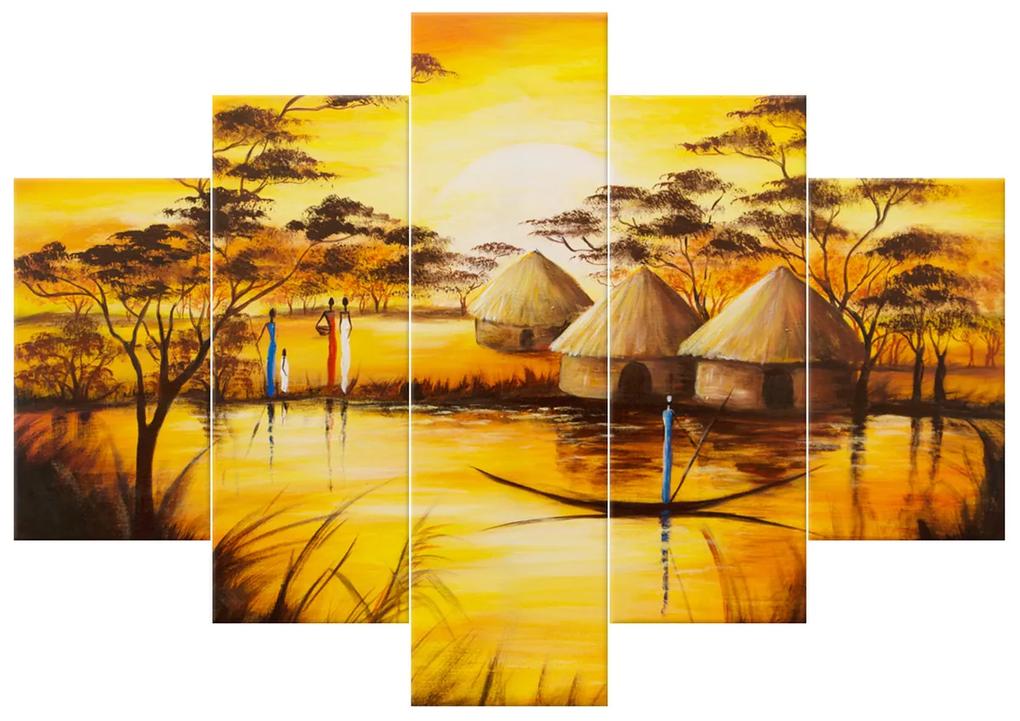 Gario Ručne maľovaný obraz Africká dedina - 5 dielny Rozmery: 100 x 70 cm