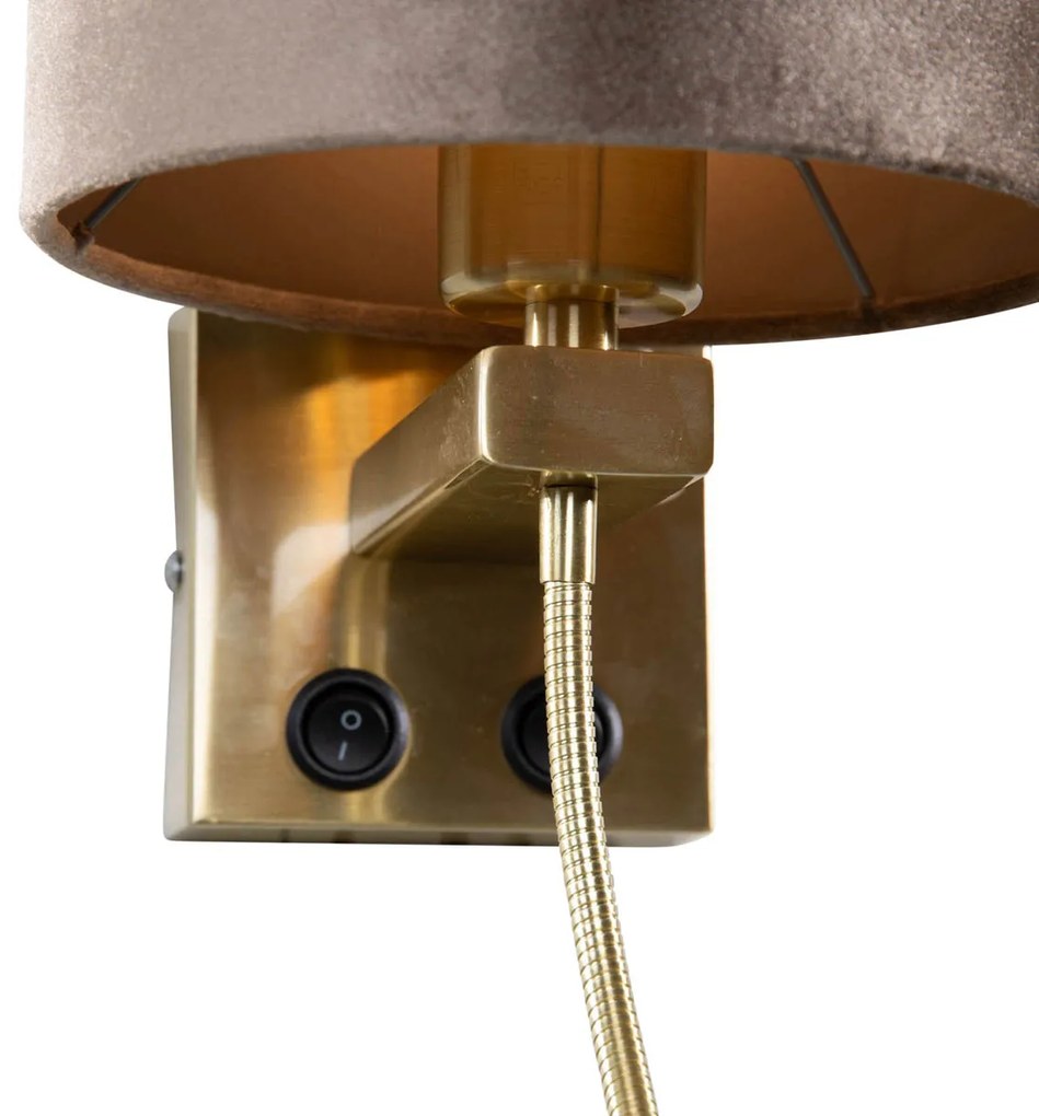 Nástenná lampa bronzová s tienidlom zo sivého zamatu 18 cm - Brescia Combi