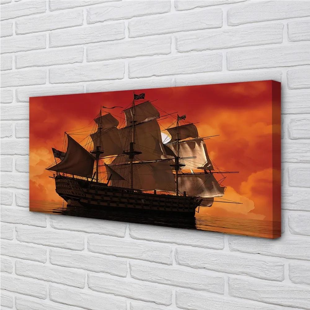 Obraz canvas Loď mora oranžová obloha 125x50 cm