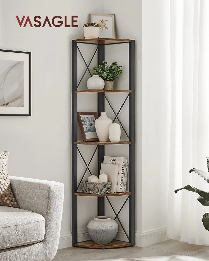 Rohová polica Vasagle Norma hnedá/čierna