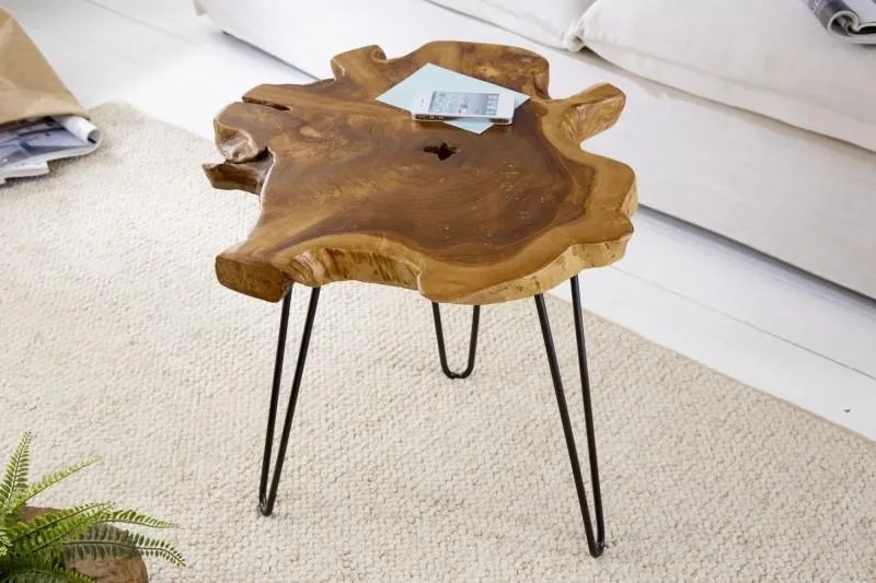 IIG -  Unikátny príručný stolík WILD 55 cm teak, prírodný