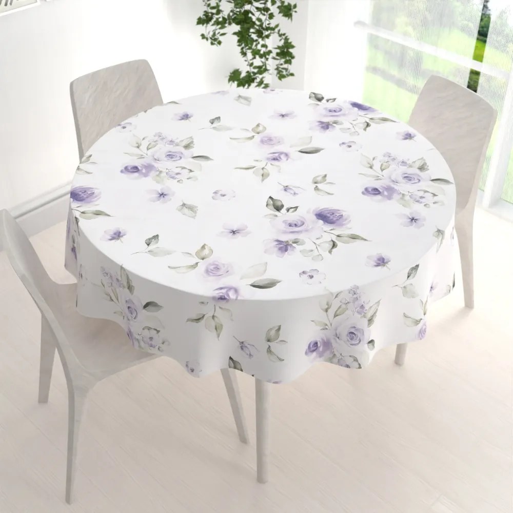 Biante Teflónový okrúhly obrus TF-024 Fialové ruže na bielom Ø 70 cm