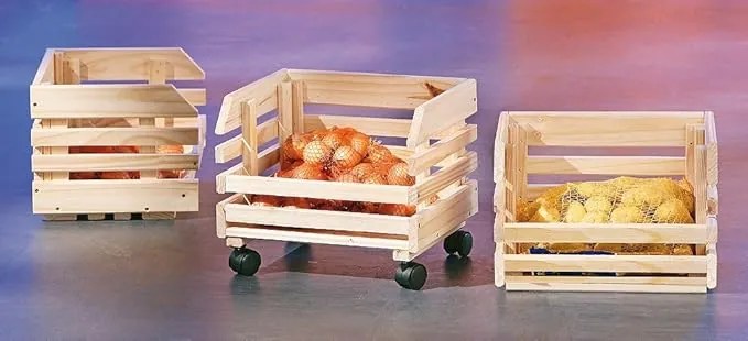 Kesper Drevený regál na ovocie a zeleninu, 3 stohovateľné debničky, 37x30x80