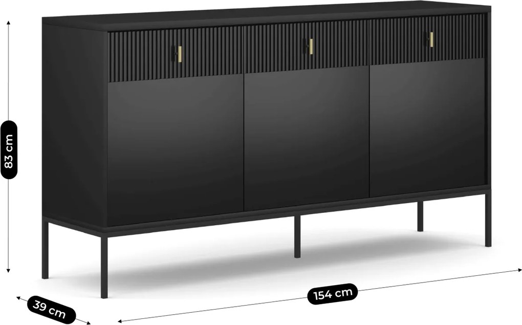 Vintino Komoda rebrovaná 154 cm čierna