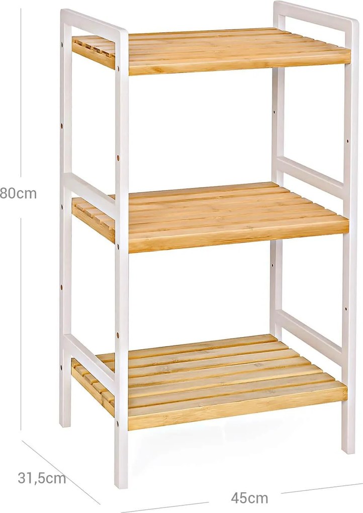 Bambusový úložný regál s 3 policami, prírodná a biela farba