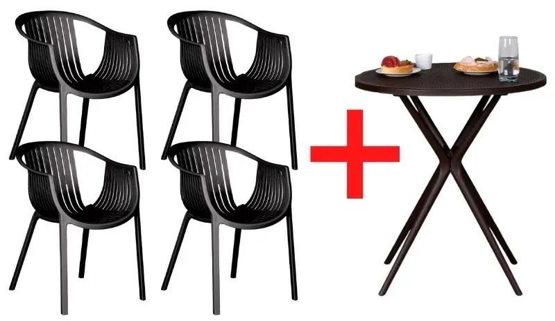 4x stoličky LOUNGE, čierna + stolík COFFEE TIME ZADARMO