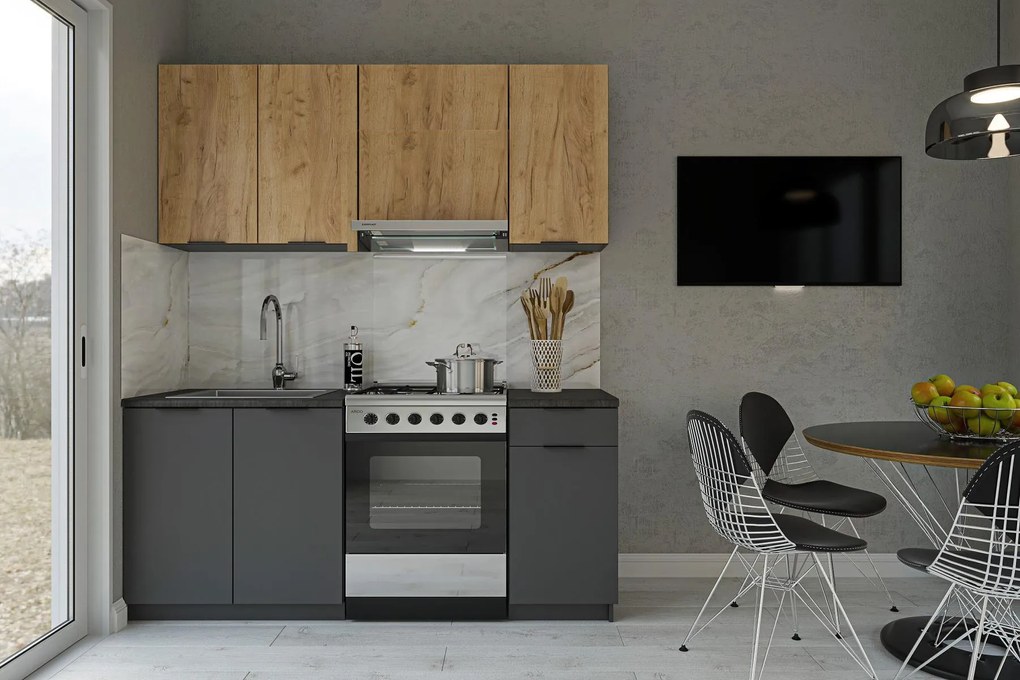 Štýlová kuchyňa 180 II CAPRI, zlatý dub kraft / grafit