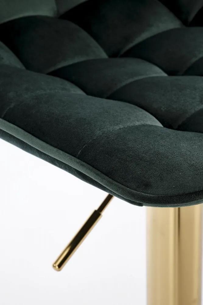 Barová stolička DREY II – kov, látka, zlatá/tmavo zelená