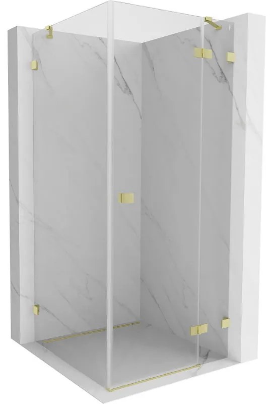 Mexen Lunar, výklopný sprchový kút pravý 80 x 80 cm, 8mm číre sklo, zlatý kartáčovaný - 834-080-080-55-00-P