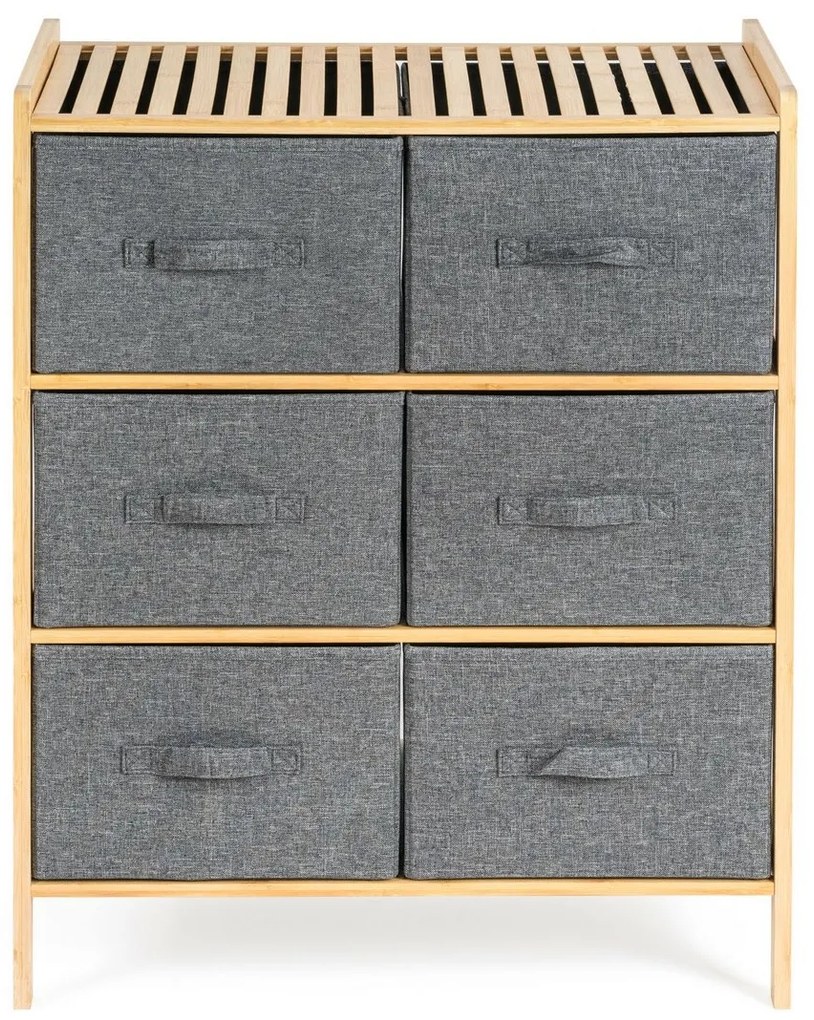 G21 Bambusový regál s košíkmi, 3 police, sivá, 3 poschodia