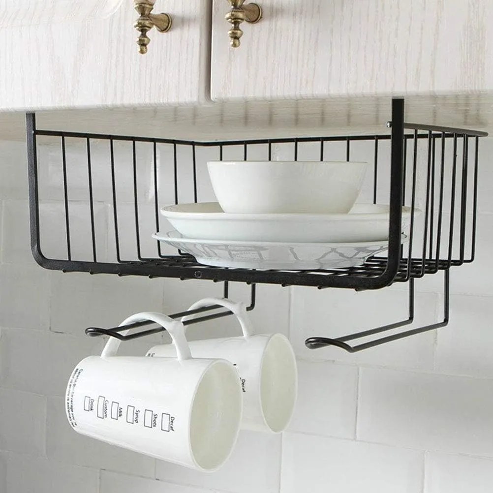 Zeller Present Prídavný závesný kôš pod policu s 2 háčikmi na kuchynské utierky, čierny UNDER