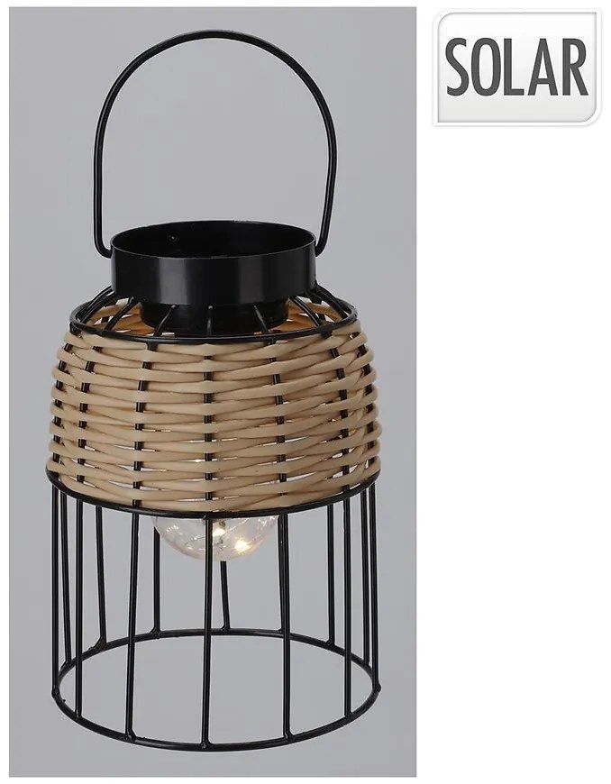 Solárny lampáš čierny 14,5 × 20 cm ratan