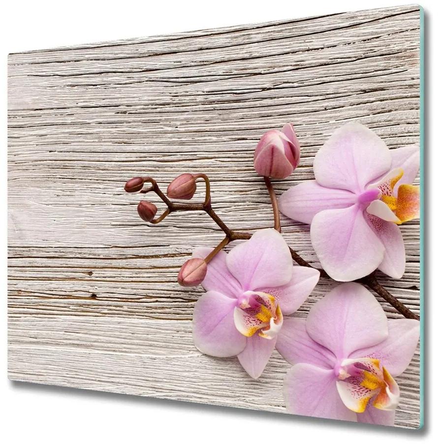 Sklenená doska na krájanie Orchidea na drevo 60x52 cm