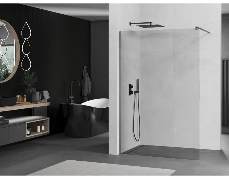 Mexen Kioto, sprchová zásteny typ Walk-In 90 x 200 cm, 8mm číre sklo, grafitový profil, 800-090-101-66-00