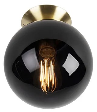 Stropné svietidlo v štýle Art Deco mosadz s čiernym sklom - Pallon