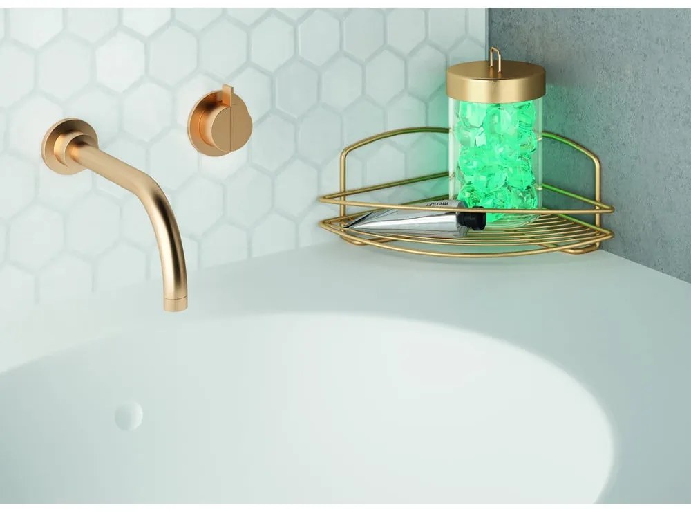 Rohová oceľová kúpeľňová polička v zlatej farbe Onda – Metaltex