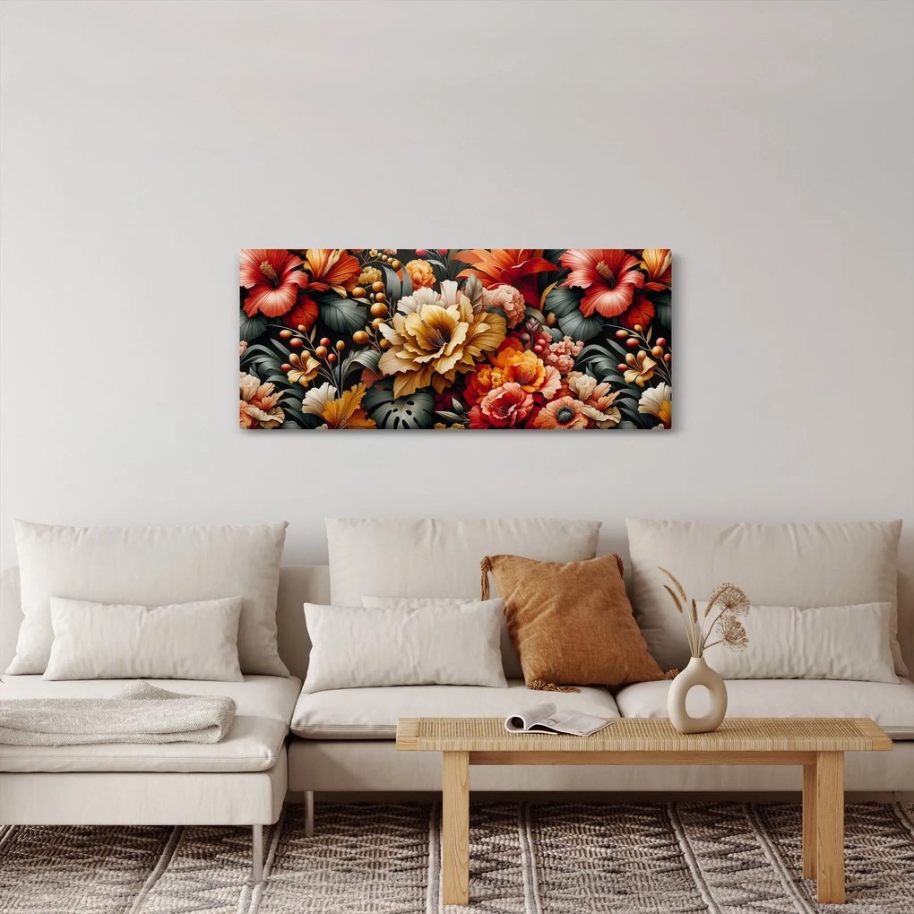 Obraz - Oranžovo-červené kvety (120x50 cm)