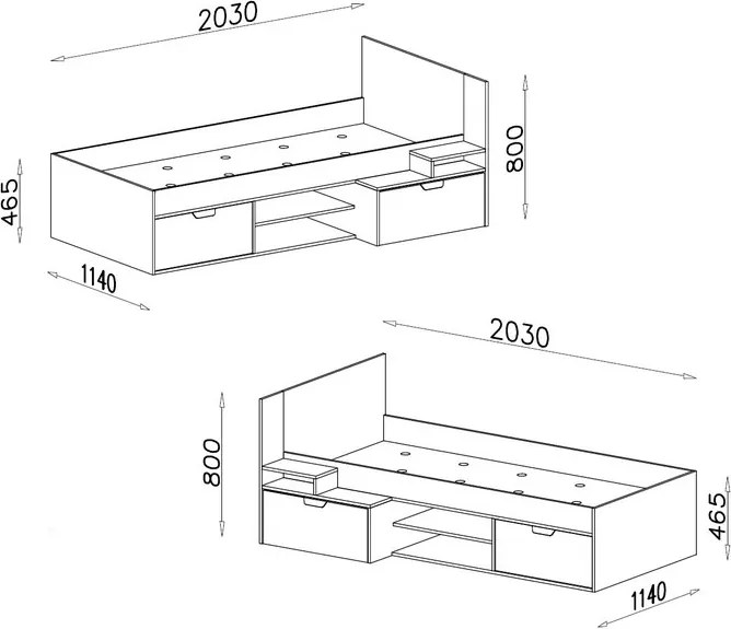 Posteľ s úložnými priestormi Nano, 90x200 cm, dub/grafit