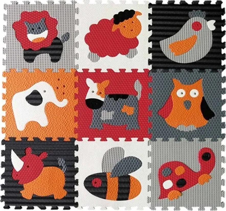 BABY GREAT Penové puzzle Zvieratá šedá-červená SX (30x30)