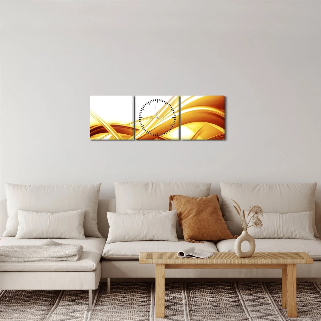 Obraz - Žltá abstrakcia (s hodinami) (90x30 cm)