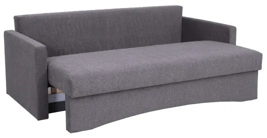 Čalúnená rozkladacia trojmiestná pohovka PAUL na každodenné spanie s opierkami na ruky sivá