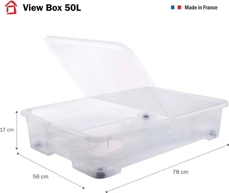 SUNDIS Úložný box pod posteľ VIEW BOX 50 L – pod posteľ, s vekom a kolieskami