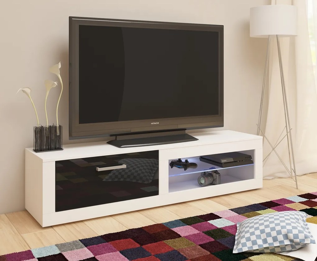 MEBLOCROSS Viki New tv stolík biela / čierny lesk